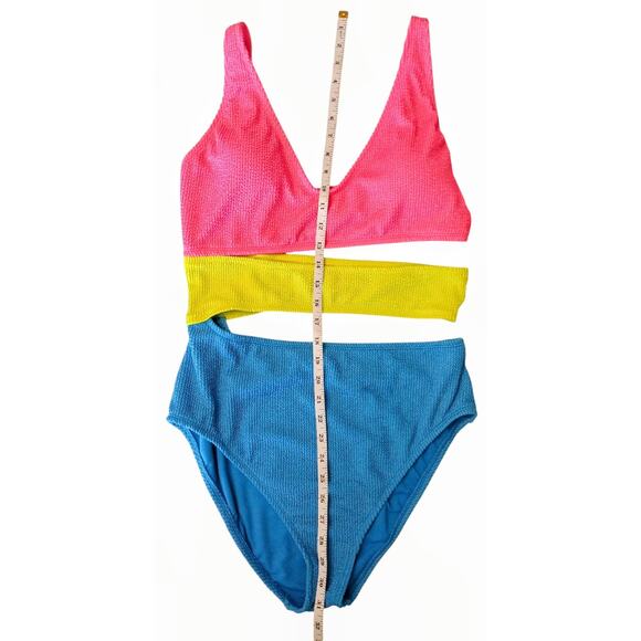 Bar III Cut Out One Piece Swimsuit XL Blue/Yellow/Pink NWT - Picture 9 of 13
